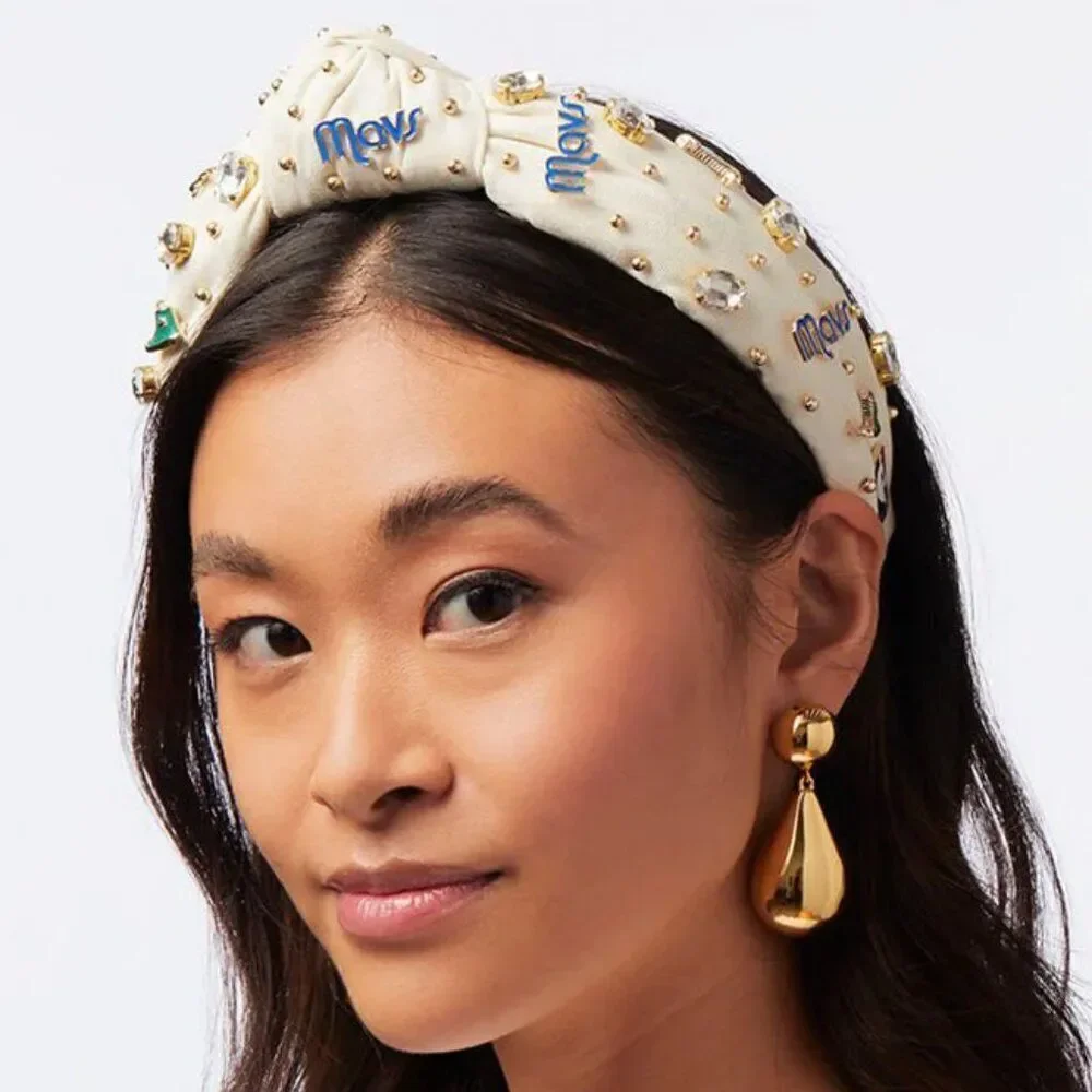 LELE SADOUGHI NBA DALLAS MAVERICKS BASKETBALL IVORY EMBELLISHED KNOTTED HEADBAND